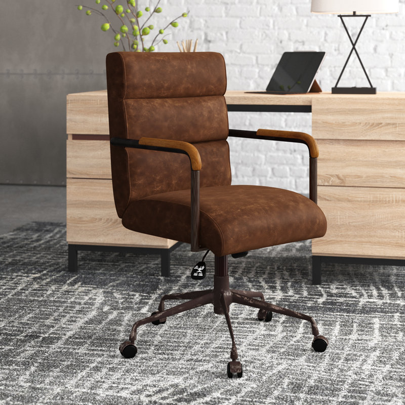 Wayfair brown leather office chair discount